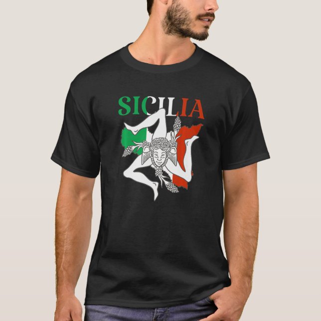 Italy Flag Trinacria Sicilia Sicily Flag Italy   T-Shirt (Front)