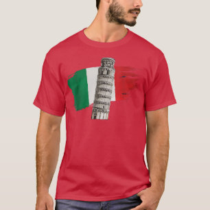 Italy Flag with Leaning Tower of Pisa in Tuscany T-Shirt