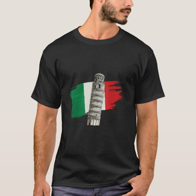 Italy Flag With Leaning Tower Of Pisa In Tuscany T-Shirt (Front)