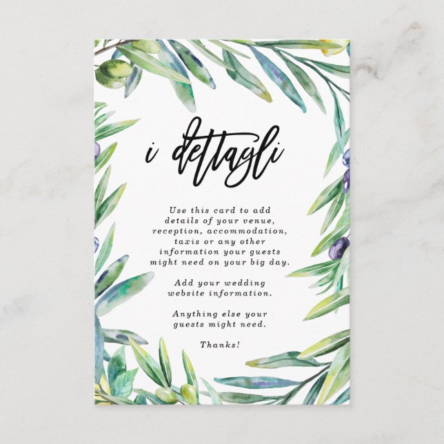 Italy Florence wedding details information Enclosure Card (Front)