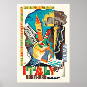 Italy for Your Holiday Southern Railway Vintage Poster