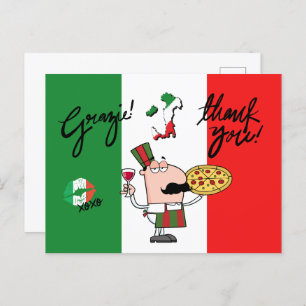 Italy Grazie Pizza Chef Wine Kiss XOXO Postcard