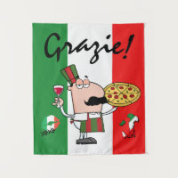 Italy Grazie Pizza Chef Wine Kiss XOXO Tapestry