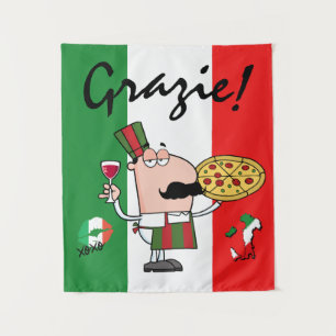 Italy Grazie Pizza Chef Wine Kiss XOXO Tapestry