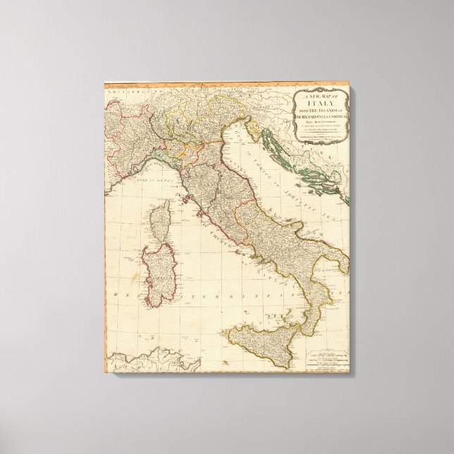 Italy hand coloured Atlas Map Canvas Print (Front)