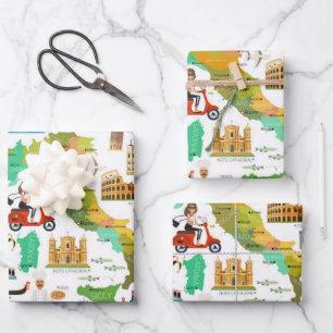 Italy Icons Design Wrapping Paper Sheet