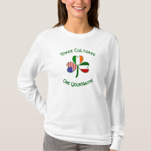 Italy Ireland USA Shamrock Flag Personalised Text  T-Shirt