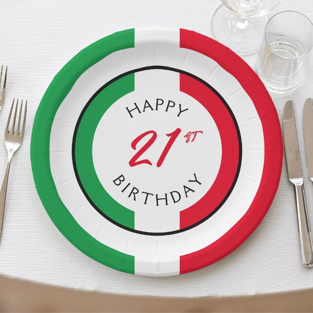 Italy Italia Italian Flag Happy Birthday Paper Plate (Italy Italian flag happy 21st birthday paper plates)