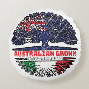 Italy Italian Australian Australia Tree Roots Flag Round Cushion