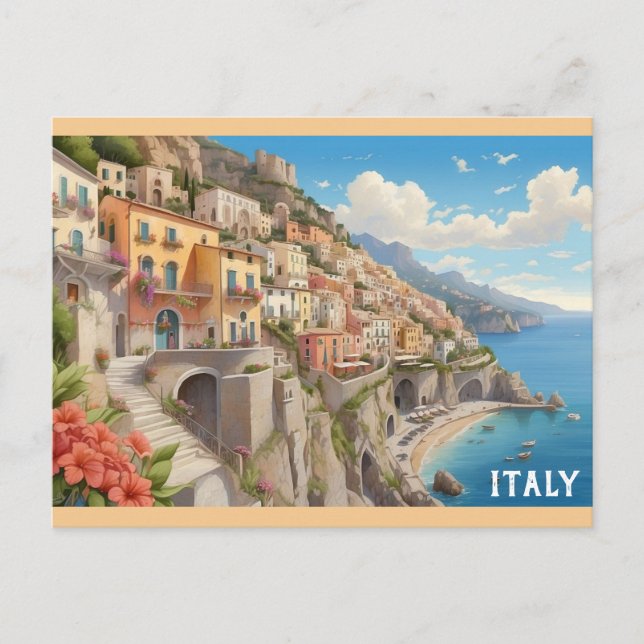 Italy Italian Coast Colourful Travel Postcard (Front)