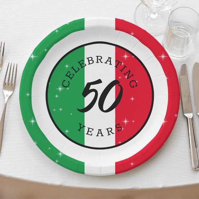 Italy Italian Flag Italia Birthday Anniversary Paper Plate (italy italian flag 50th birthday paper plates)