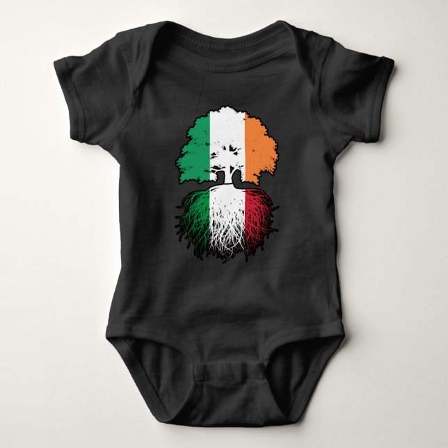 Italy Italian Irish Ireland Tree Roots Flag Baby Bodysuit (Front)