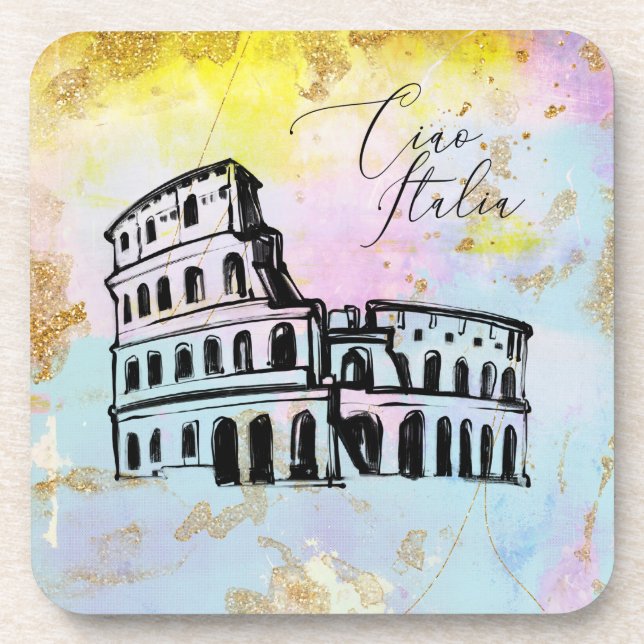 *~* Italy Italian Language Ciao Italia Glitter Coaster (Front)