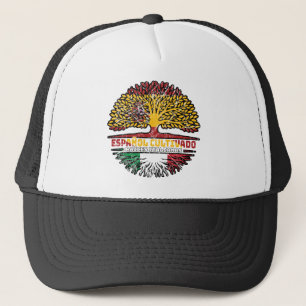 Italy Italian Spain Spanish Tree Roots Flag Trucker Hat