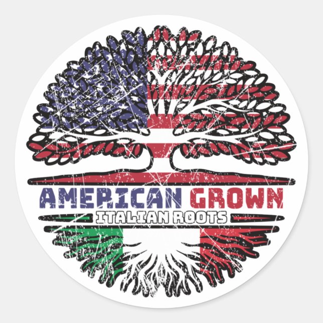 Italy Italian US American USA United States Tree Classic Round Sticker (Front)