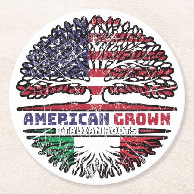 Italy Italian US American USA United States Tree Round Paper Coaster (Front)