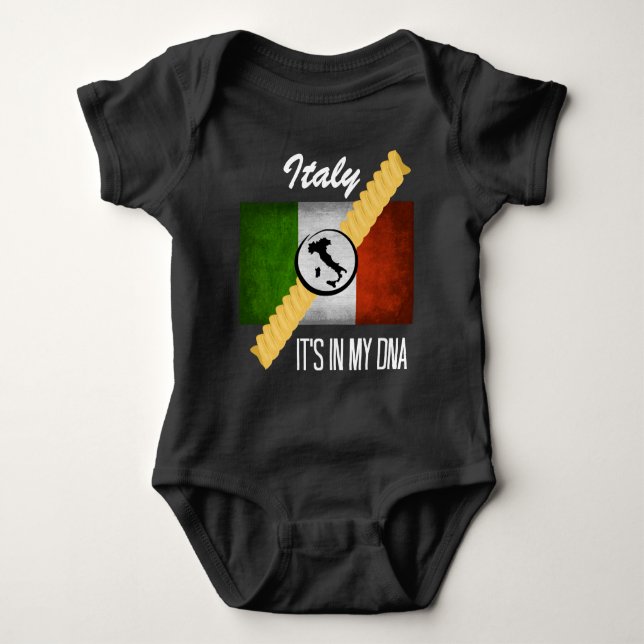 Italy It's in My DNA Ancestry Italian Flag Rotini Baby Bodysuit (Front)