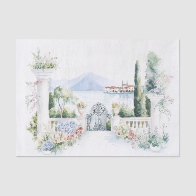 Italy Lake Como Watercolor Tissue Paper (Front)