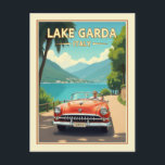 Italy Lake Garda Vintage Retro Travel Postcard<br><div class="desc">Anyone would love to receive this vintage Italian travel postcard featuring an illustration of a retro car in Lake Garda in Italy!</div>