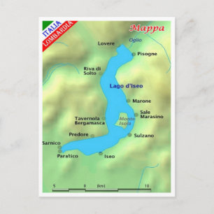 Italy - Lombardy - Lake Iseo - Map - Postcard