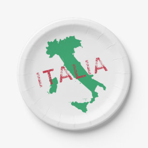 Italy map art with the name Italia Paper Plate