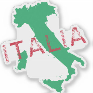 Italy map art with the name Italia red and green