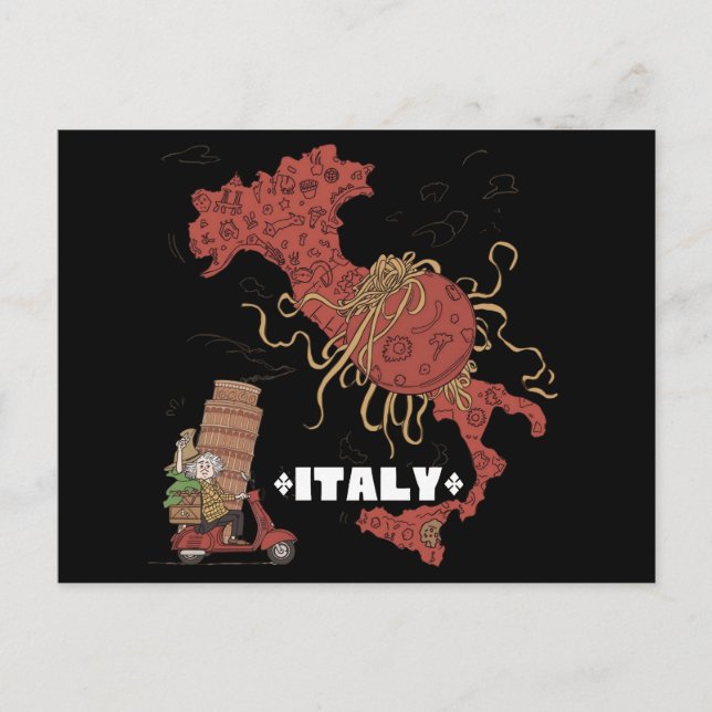 Italy Map Flying Spaghetti Monster Pastafarian Postcard (Front)