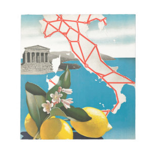 Italy Map Lemons Vintage Travel Poster Notepad