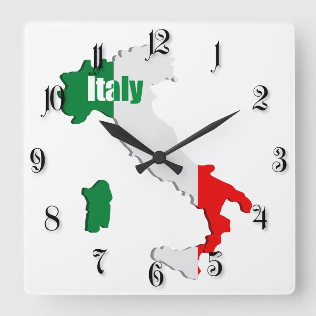 Italy map square wall clock (Front)