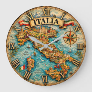 Italy Map Wall Vintage Large Clock