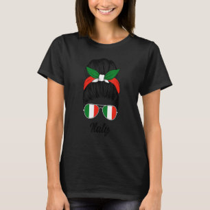 Italy Messy Bun Cute Italian Flag Pride Women Girl T-Shirt
