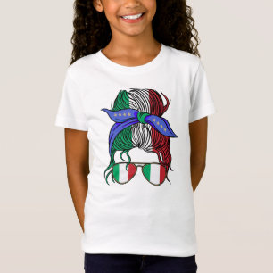 Italy messy bun with Italian Flag T-Shirt