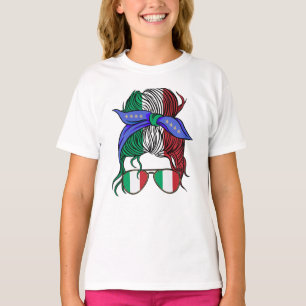 Italy messy bun with Italian Flag T-Shirt