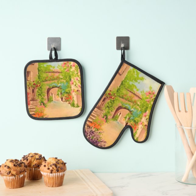 Italy Oven Mitt & Pot Holder Set (Insitu(Hanging))