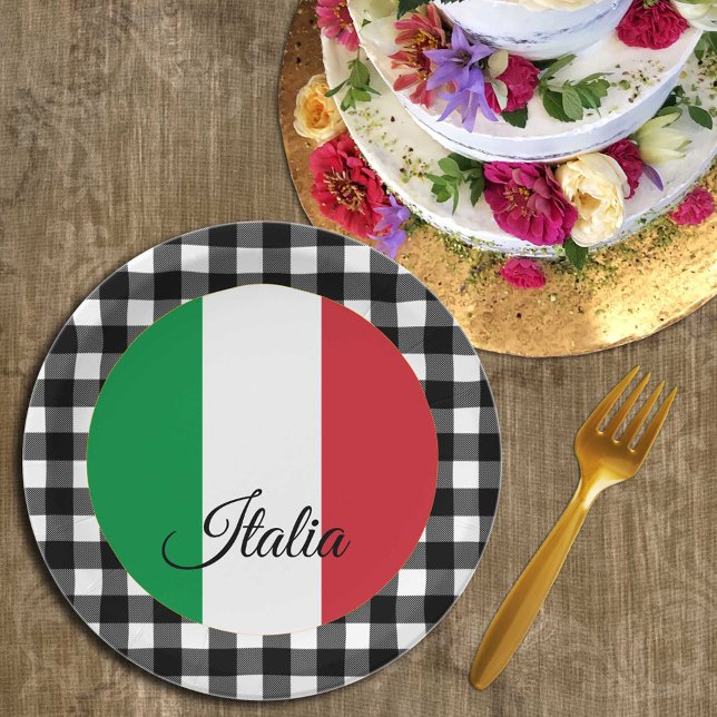 Italy Plate, buffalo plaid & Italian Flag Paper Plate (Creator Uploaded)