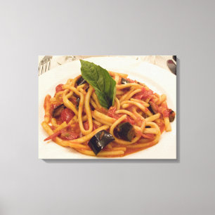 Italy, Positano. Plate of pasta and eggplant. Canvas Print