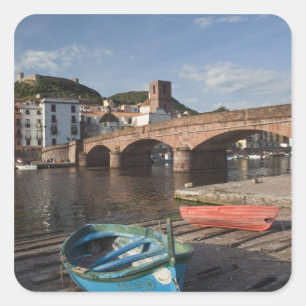 Italy, Sardinia, Bosa. Town view along Temo Square Sticker