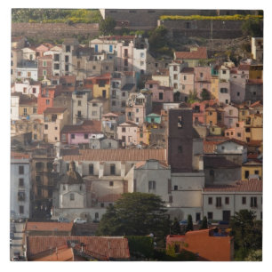 Italy, Sardinia, Bosa. Town view with Castello Tile