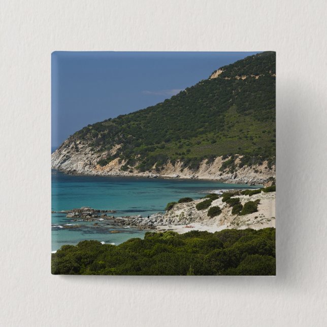 Italy, Sardinia, Solanas. Beach. 15 Cm Square Badge (Front)