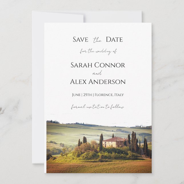 Italy save the date, Tuscany wedding Invitation (Front)