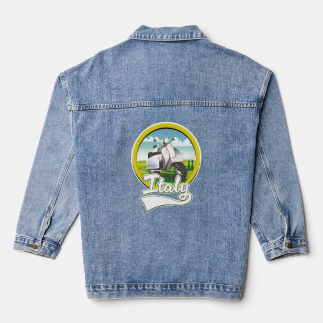 Italy Scooter Travel logo Denim Jacket (Back)