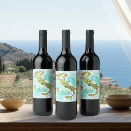 Italy Sea | Amore Watercolor Map Wedding Wine Label