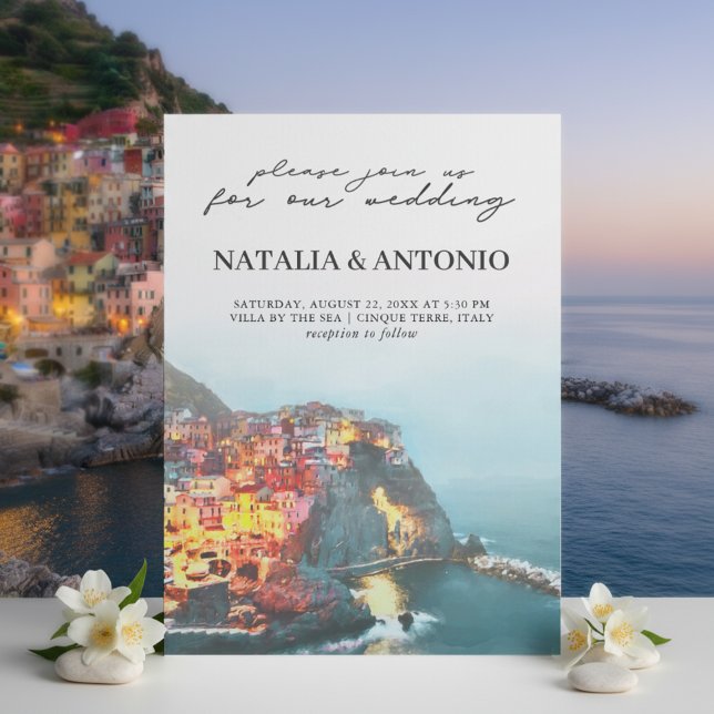 Italy Sea | Cinque Terre Watercolor Wedding Invitation (Creator Uploaded)