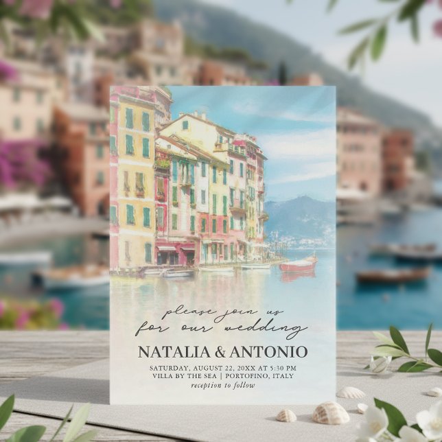 Italy Sea | Portofino Watercolor Wedding Invitation (Creator Uploaded)