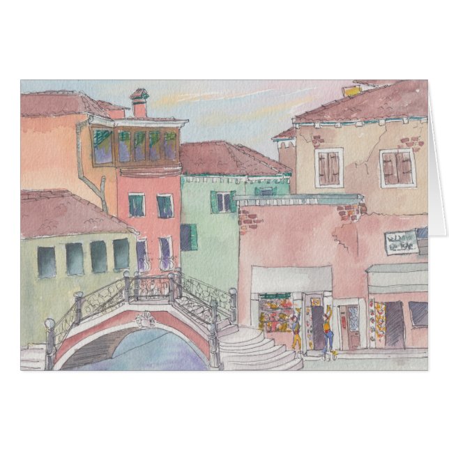 "Italy/Shopping" Watercolor Sketch Greeting Card (Front Horizontal)