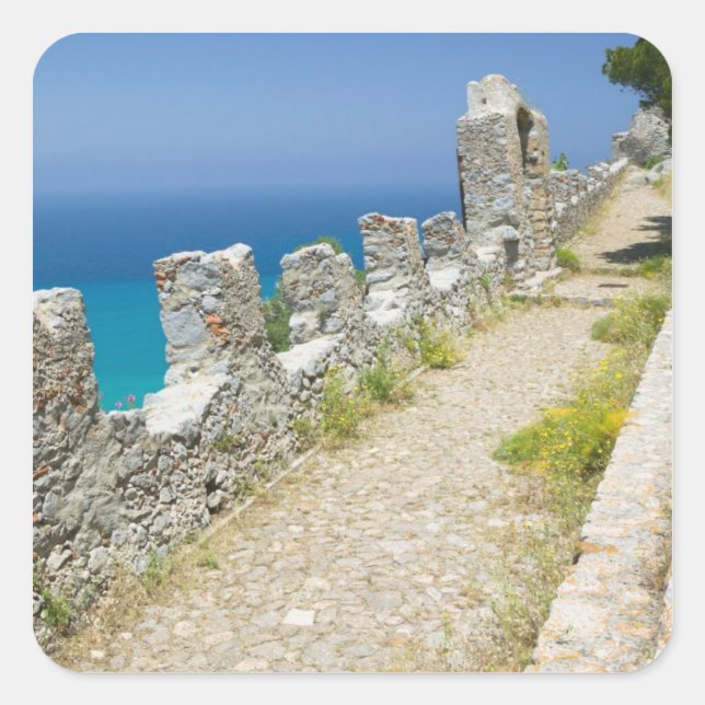 Italy, Sicily, Cefalu, Cliffside Walkway, La Square Sticker (Front)
