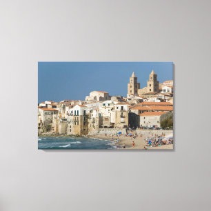Italy, Sicily, Cefalu, Town View with Duomo from Canvas Print
