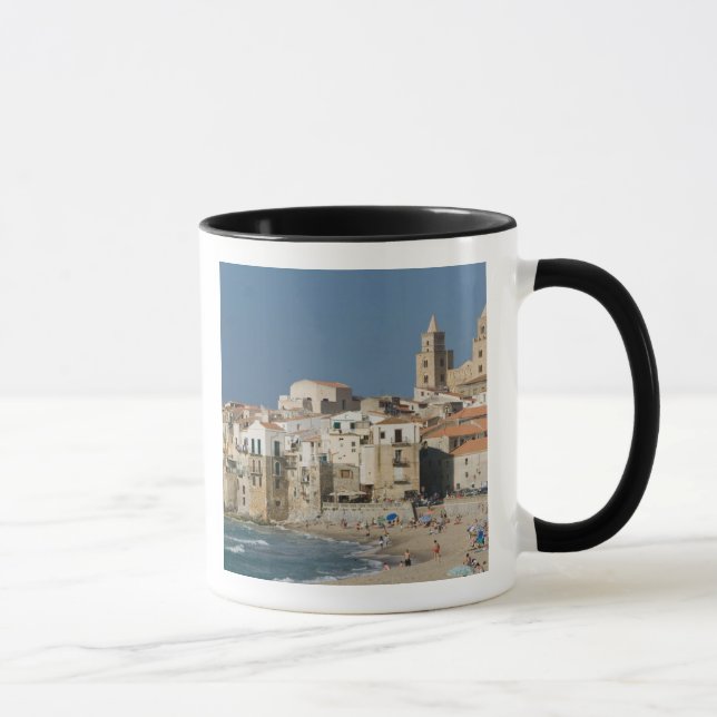 Italy, Sicily, Cefalu, Town View with Duomo from Mug (Right)