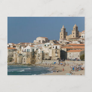 Italy, Sicily, Cefalu, Town View with Duomo from Postcard