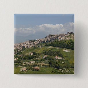 Italy, Sicily, Enna, Calascibetta, Morning View 15 Cm Square Badge